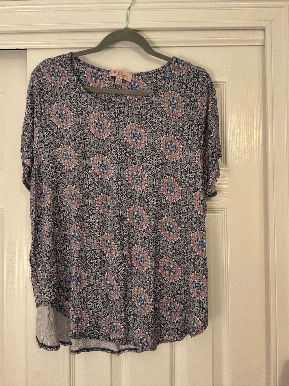 Plus Pink Floral Medallion Short-Sleeve Top